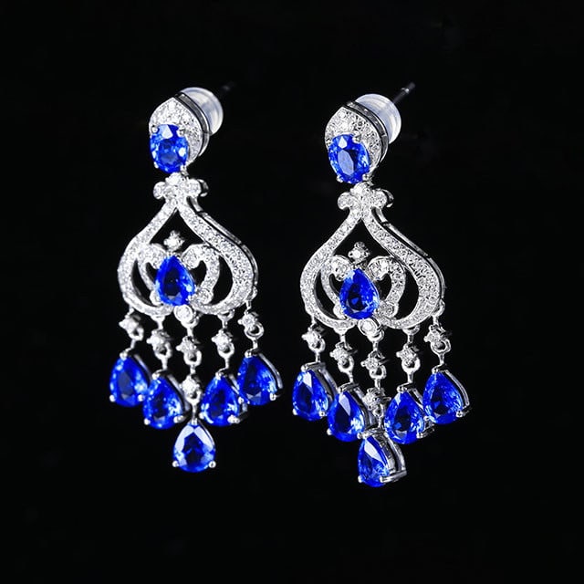 14k Gold 6.05 Ctw Natural Sapphire & Diamond Earrings - 2