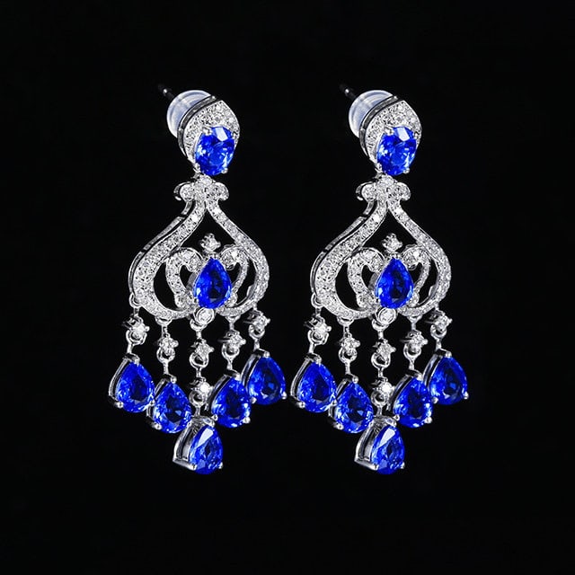 14k Gold 6.05 Ctw Natural Sapphire & Diamond Earrings - 3