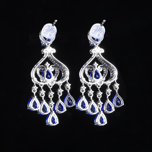 14k Gold 6.05 Ctw Natural Sapphire & Diamond Earrings - 4