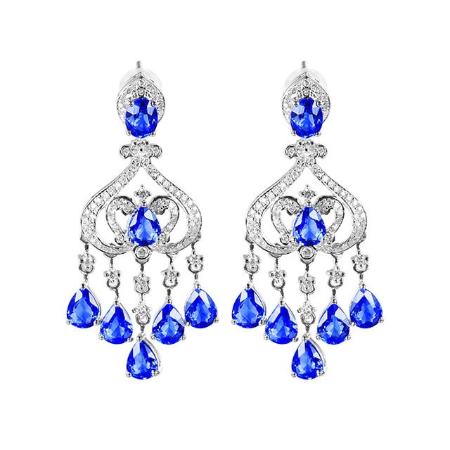 14k Gold 6.05 Ctw Natural Sapphire & Diamond Earrings - 5