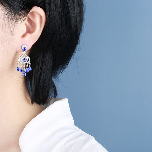 14k Gold 6.05 Ctw Natural Sapphire & Diamond Earrings - 6