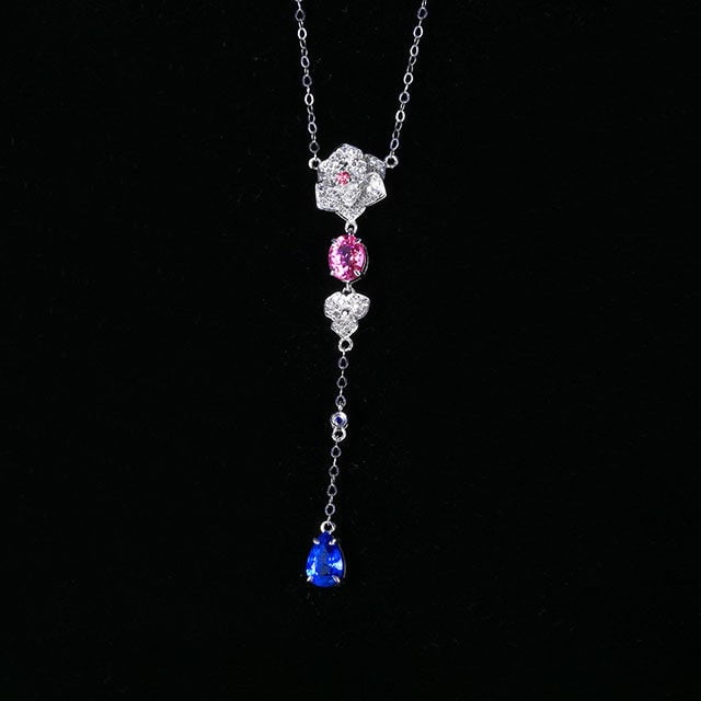 14k Gold 1.47 Ctw Natural Sapphire & Diamond Necklace - 2