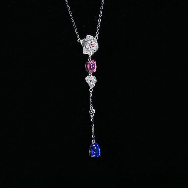 14k Gold 1.47 Ctw Natural Sapphire & Diamond Necklace - 3