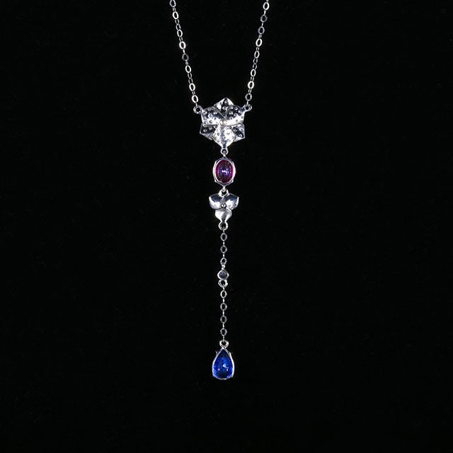 14k Gold 1.47 Ctw Natural Sapphire & Diamond Necklace - 4