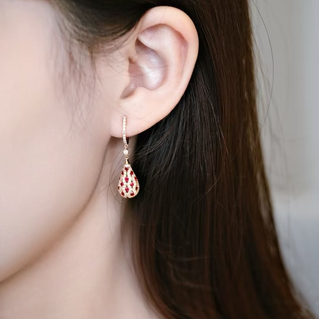 14k Gold 1.5 Ctw Natural Ruby & Diamond Earrings - 5