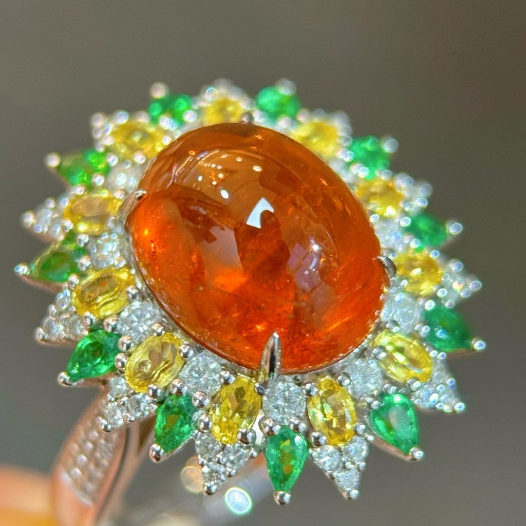 14k Gold 7.50 Ctw Natural Spessartine & Diamond Ring - 6