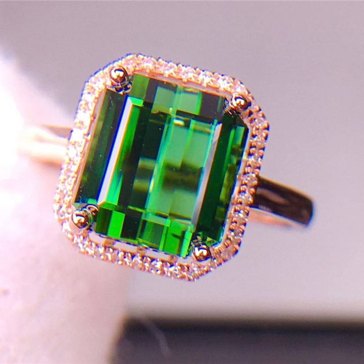 14k Gold 5.2 Ct Natural Tourmaline & Diamond Ring - 6