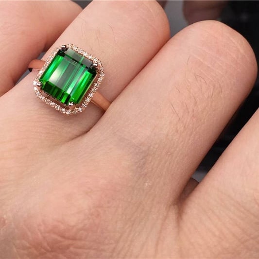 14k Gold 5.2 Ct Natural Tourmaline & Diamond Ring - 8