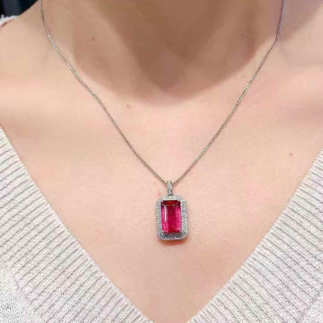 14k Gold 4.55 Ct Natural Tourmaline & Diamond Pendant( Without Chain ) - 2