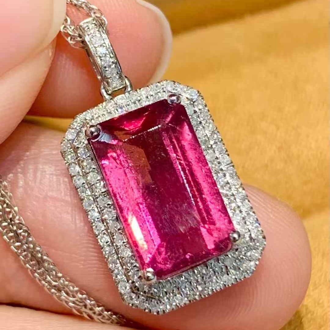 14k Gold 4.55 Ct Natural Tourmaline & Diamond Pendant( Without Chain ) - 3