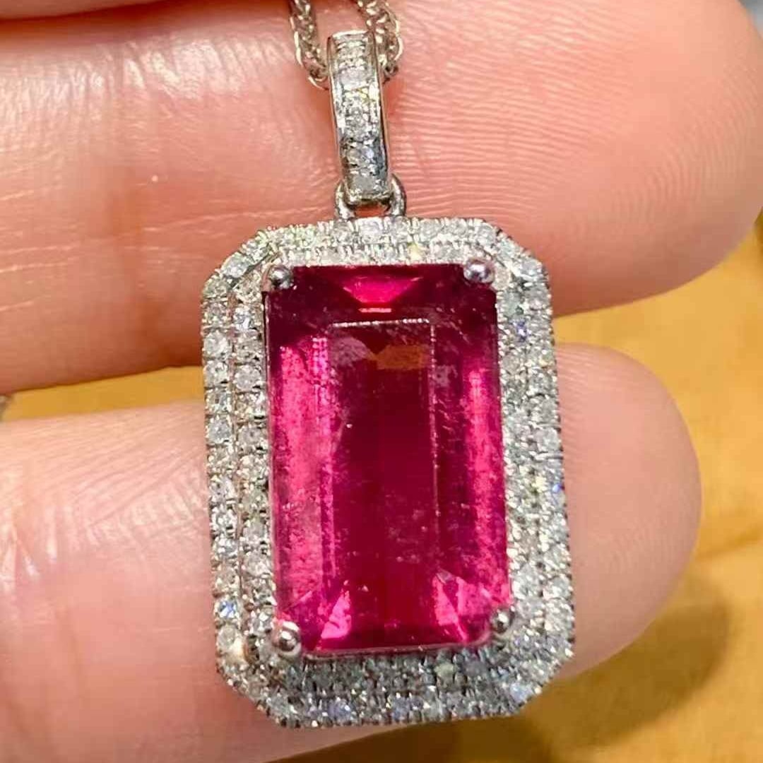 14k Gold 4.55 Ct Natural Tourmaline & Diamond Pendant( Without Chain ) - 4