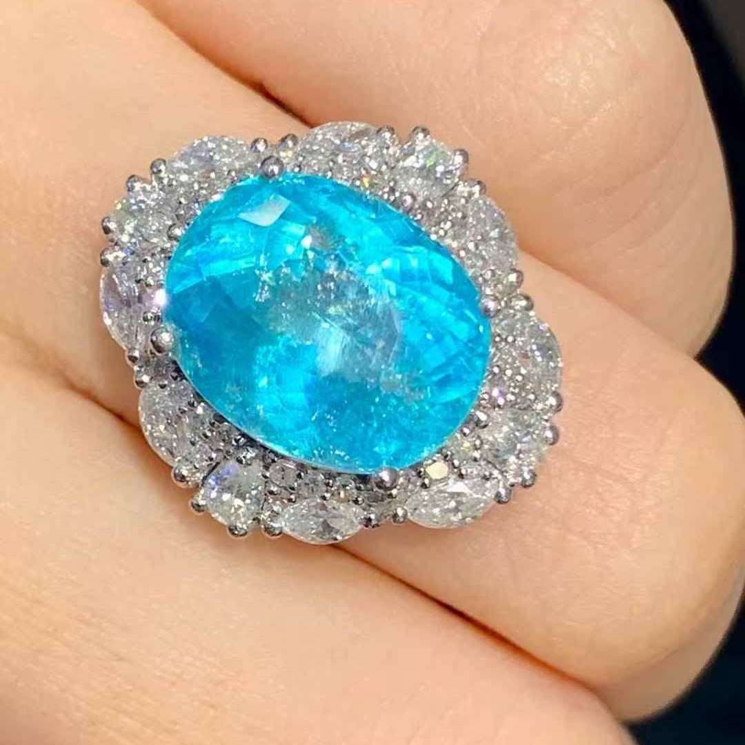 14k Gold 8.6 Ct Natural Paraiba Tourmaline & Diamond Ring - 5