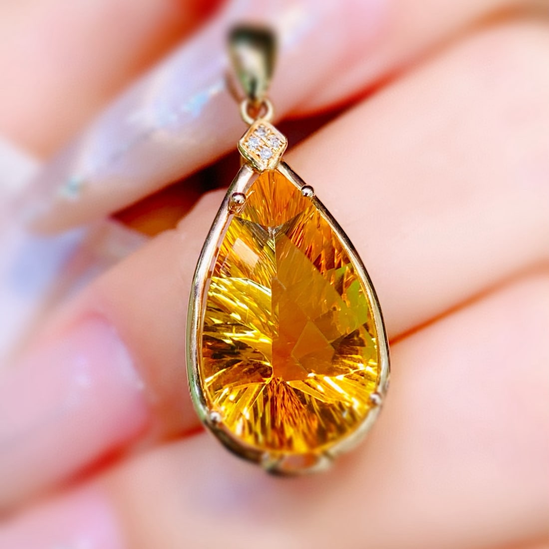 14k Gold 6.81 Ctw Natural Citrine & Diamond Pendant( Without Chain ) - 3