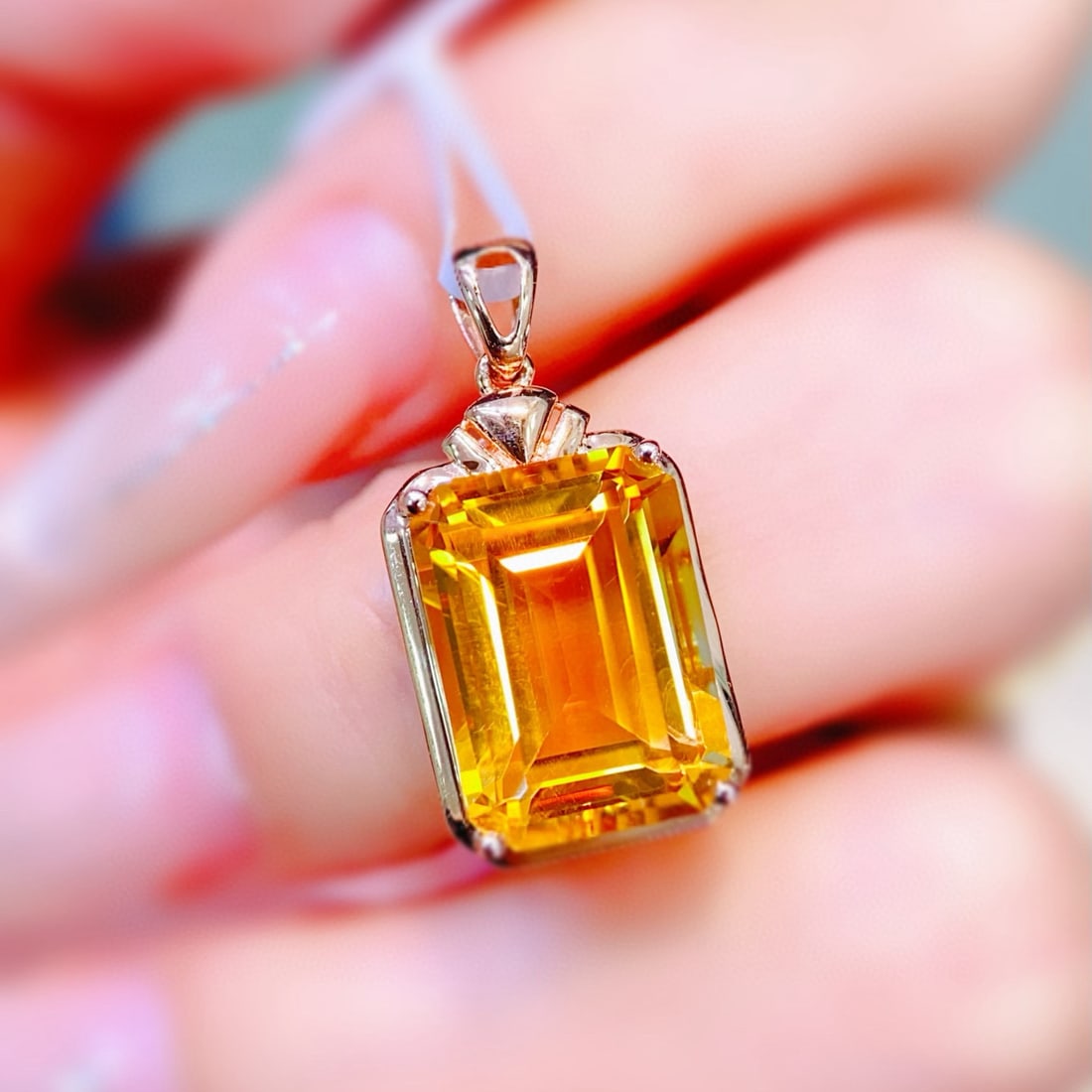 14k Gold 6.81 Ctw Natural Citrine & Diamond Pendant( Without Chain ) - 7