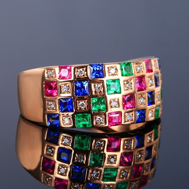 14k Gold 1.56 Ctw Natural Ruby & Sapphire & Emerald Ring - 3