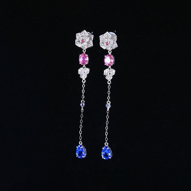14k Gold 3.01 Ctw Natural Sapphire & Diamond Earrings - 2