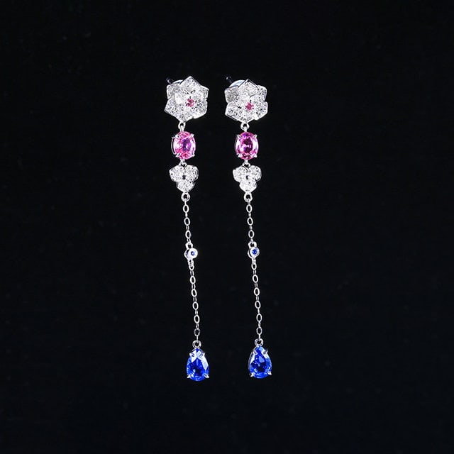 14k Gold 3.01 Ctw Natural Sapphire & Diamond Earrings - 3