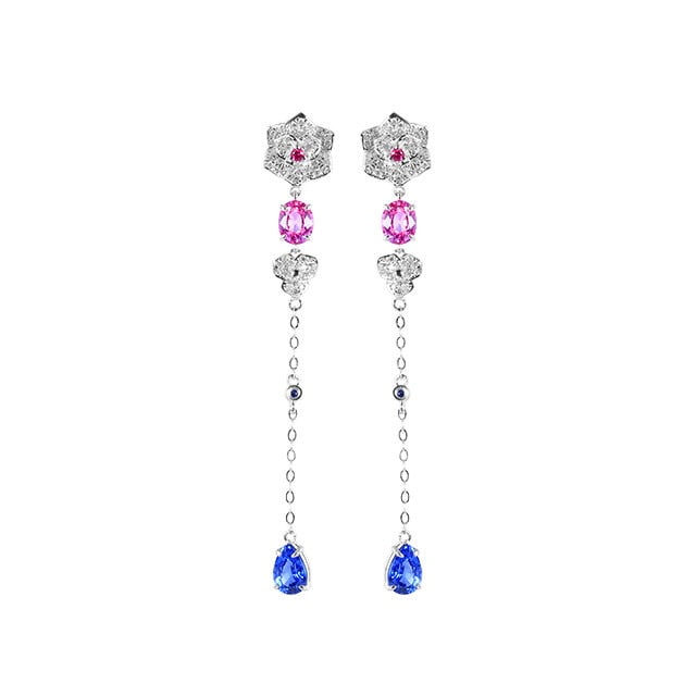 14k Gold 3.01 Ctw Natural Sapphire & Diamond Earrings - 5