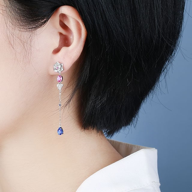 14k Gold 3.01 Ctw Natural Sapphire & Diamond Earrings - 6