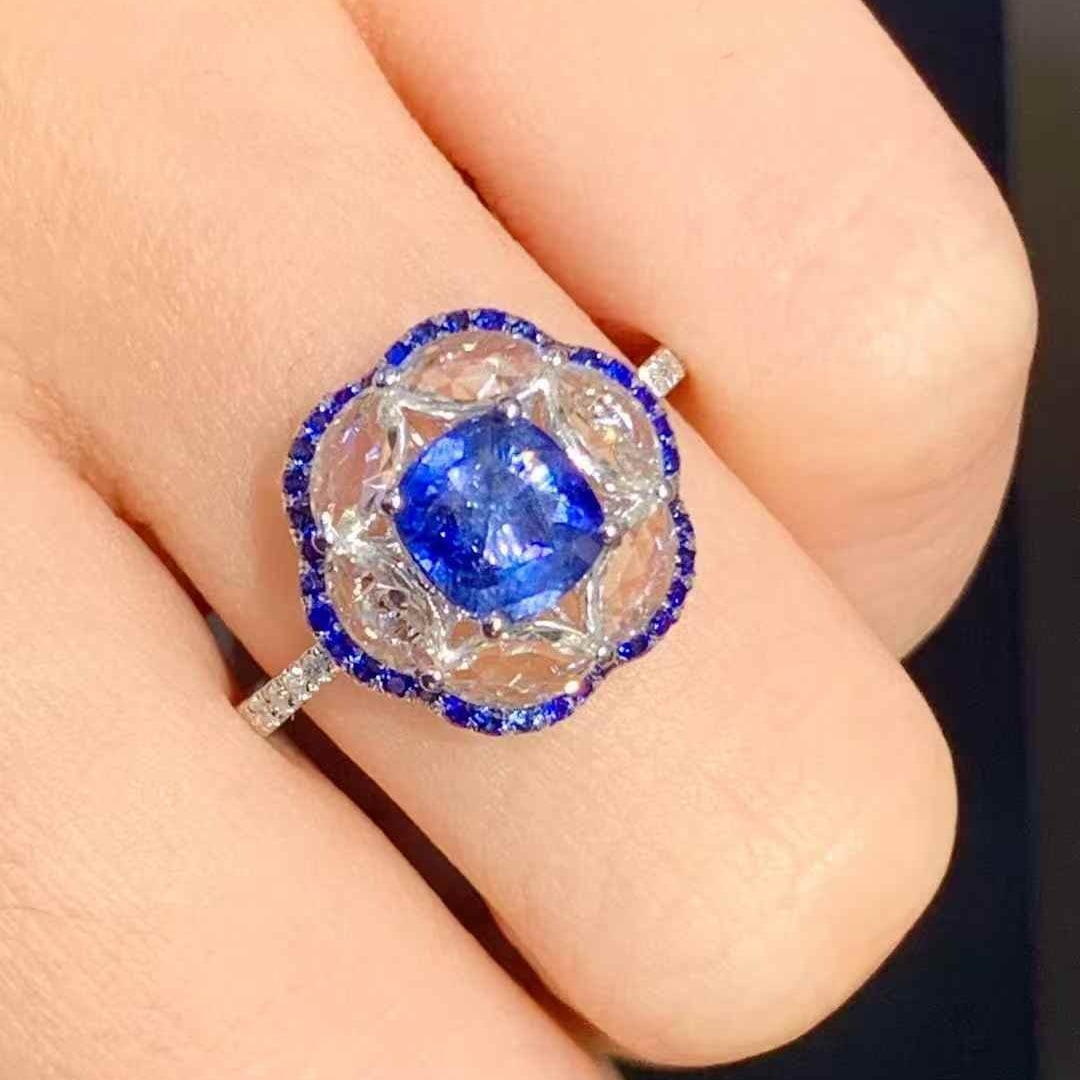 14k Gold 1.01 Ct Natural Sapphire & Diamond Ring - 2