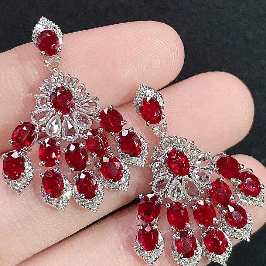 14k Gold 5.43 Ctw Natural Ruby & Diamond & Sapphire Earrings - 3