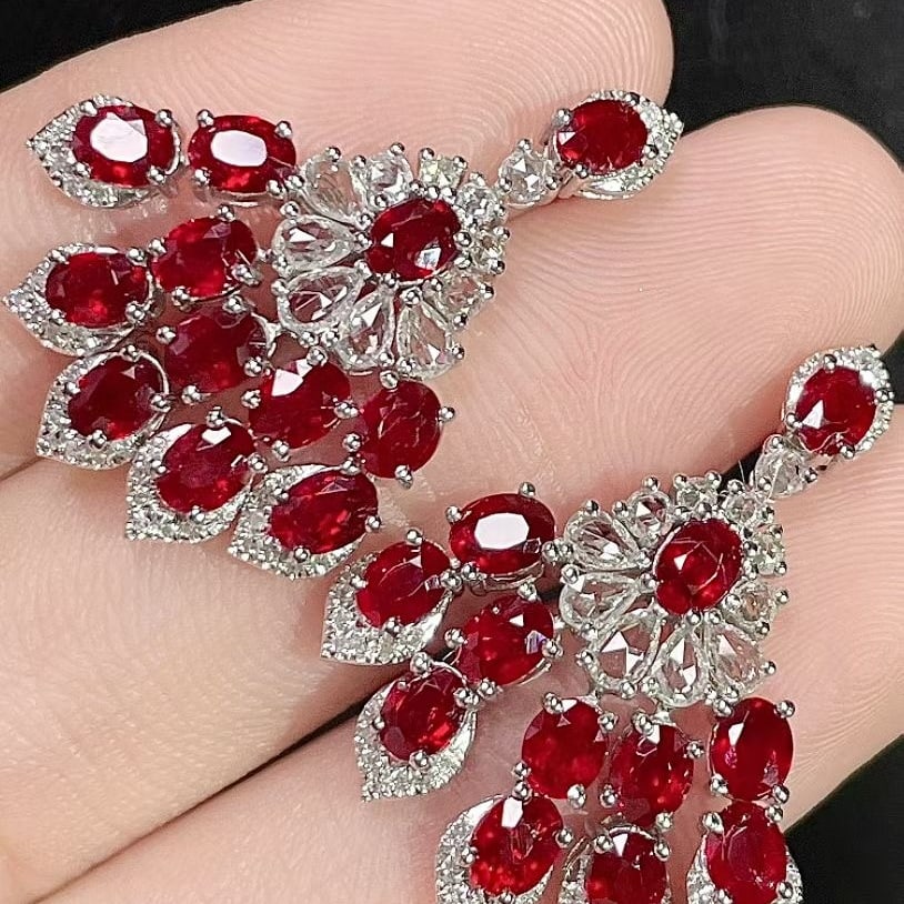 14k Gold 5.43 Ctw Natural Ruby & Diamond & Sapphire Earrings - 4