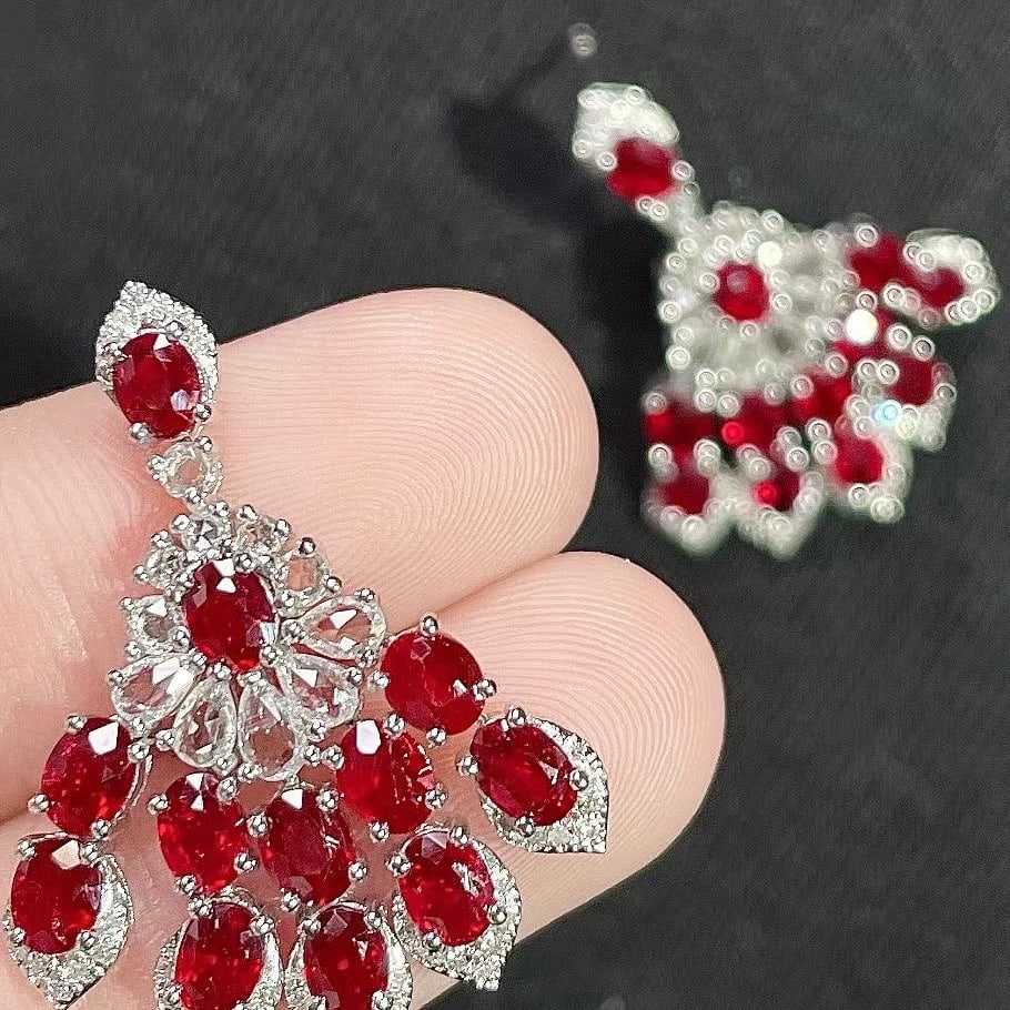 14k Gold 5.43 Ctw Natural Ruby & Diamond & Sapphire Earrings - 5
