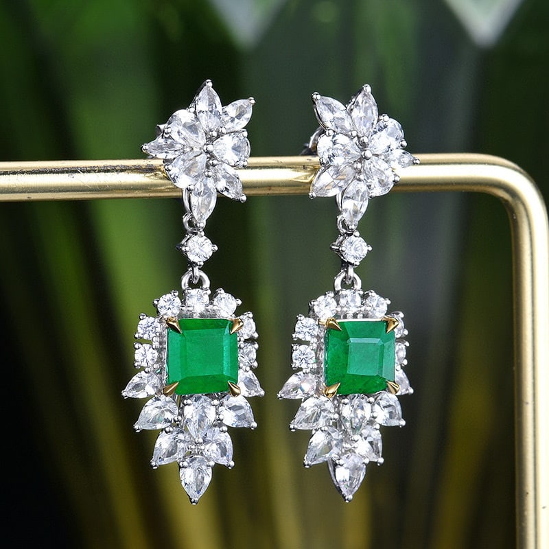 14k Gold 1.77 Ct Natural Emerald & Sapphire Earrings - 3