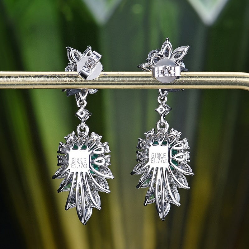 14k Gold 1.77 Ct Natural Emerald & Sapphire Earrings - 4