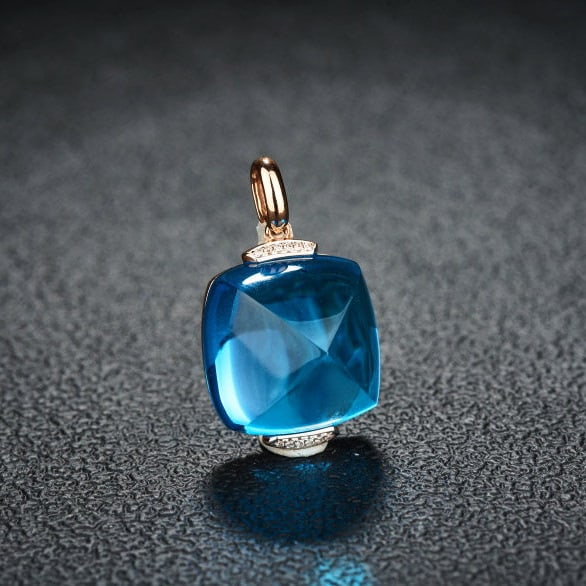 14k Gold 29.12 Ct Natural Topaz & Diamond Pendant( Without Chain ) - 3