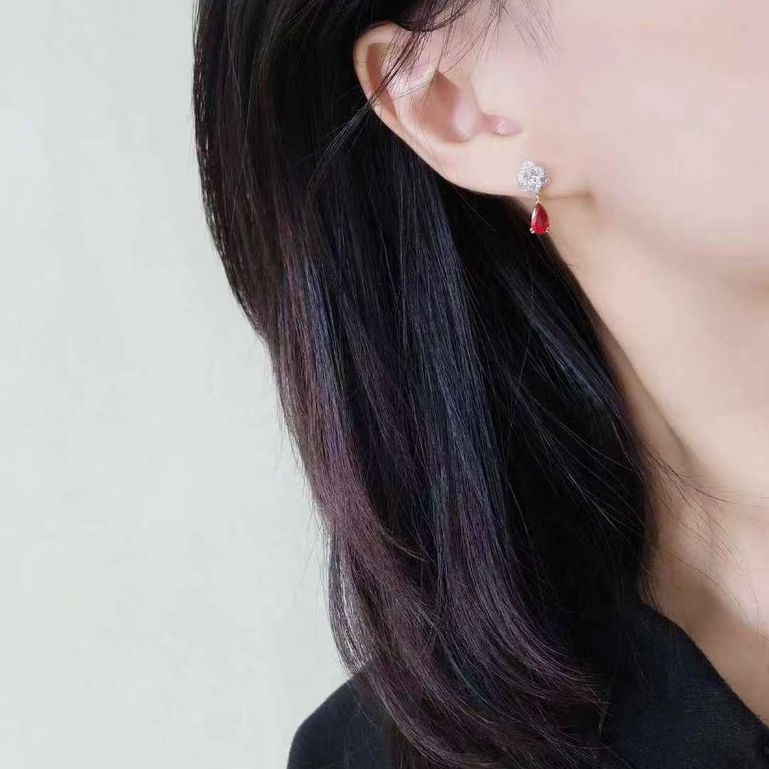 14k Gold 1.55 Ctw Natural Ruby & Diamond Earrings - 2