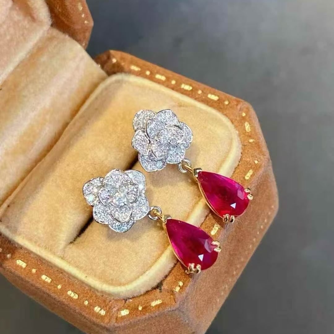 14k Gold 1.55 Ctw Natural Ruby & Diamond Earrings - 4