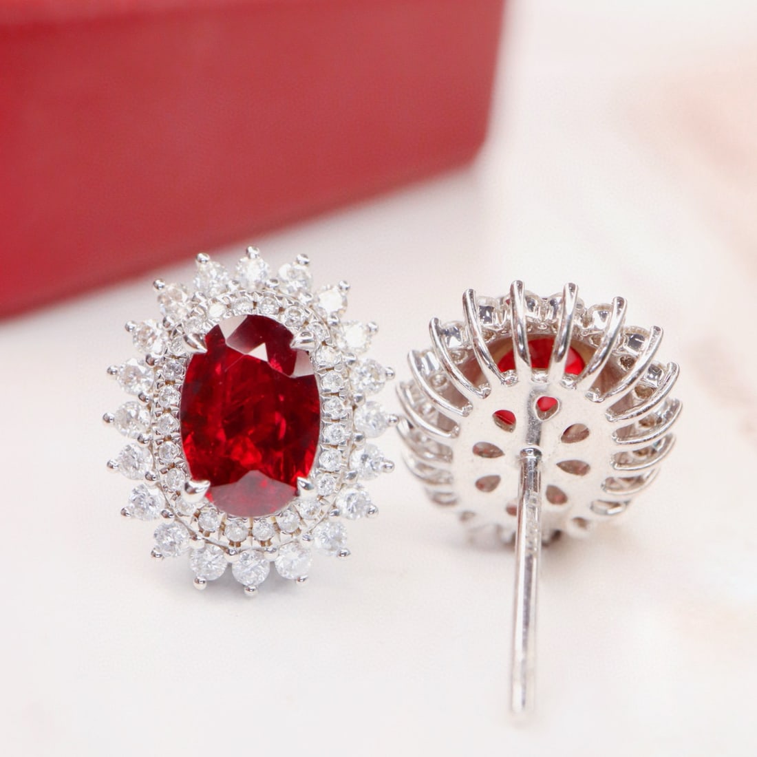 14k Gold 2.22 Ctw Natural Ruby & Diamond Earrings - 2