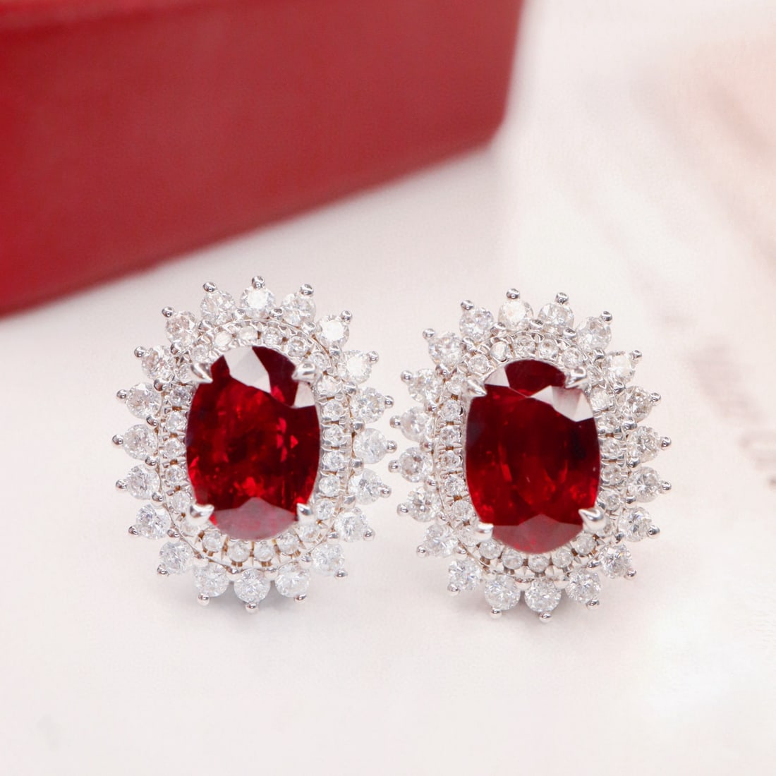 14k Gold 2.22 Ctw Natural Ruby & Diamond Earrings - 4