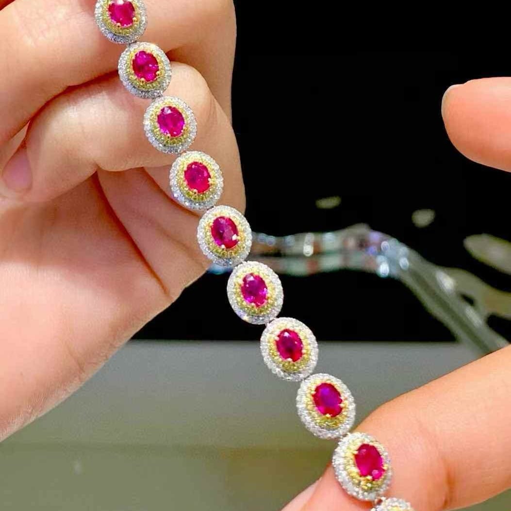 14k Gold 4.35 Ct Natural Ruby & Diamond Bracelet - 2