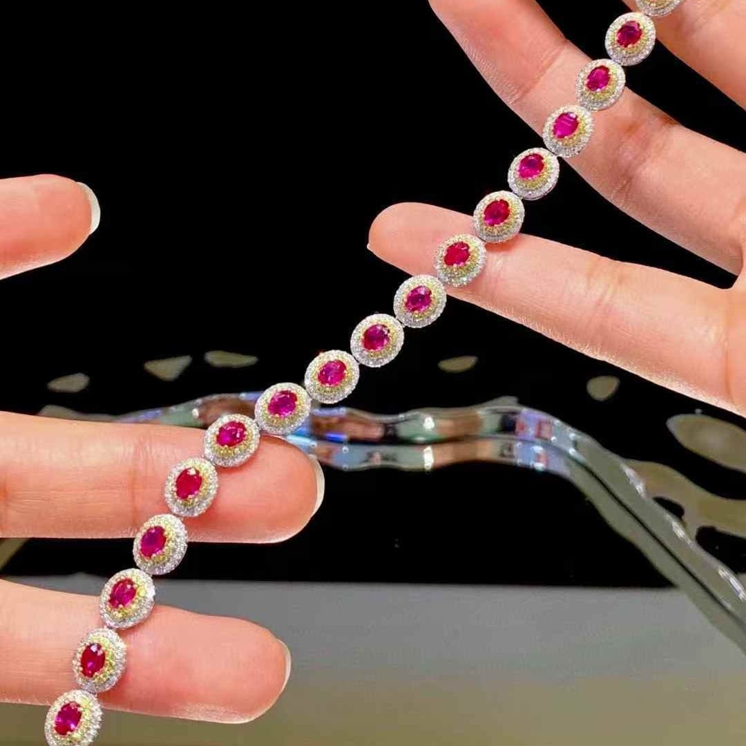 14k Gold 4.35 Ct Natural Ruby & Diamond Bracelet - 4