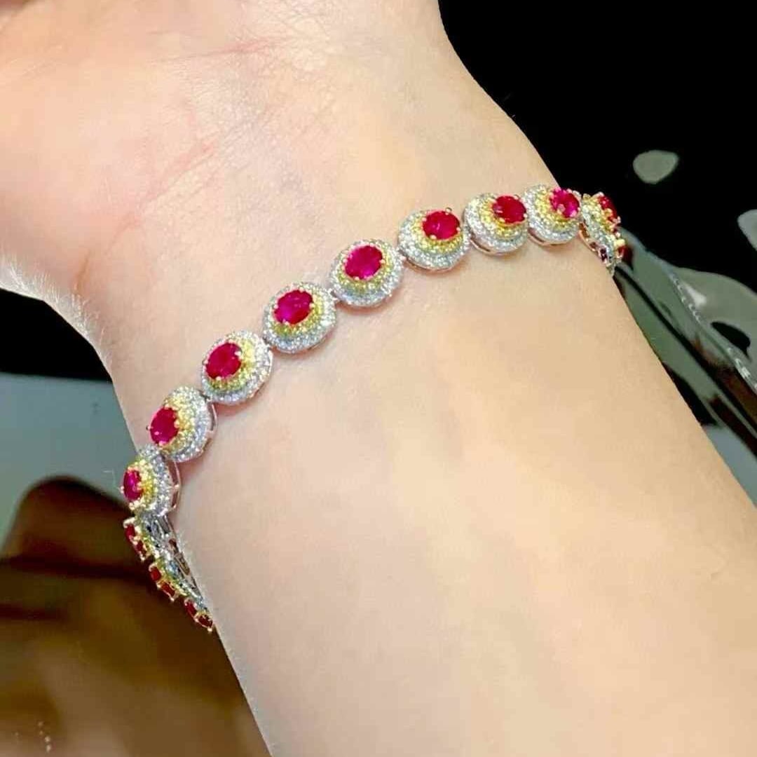 14k Gold 4.35 Ct Natural Ruby & Diamond Bracelet - 5