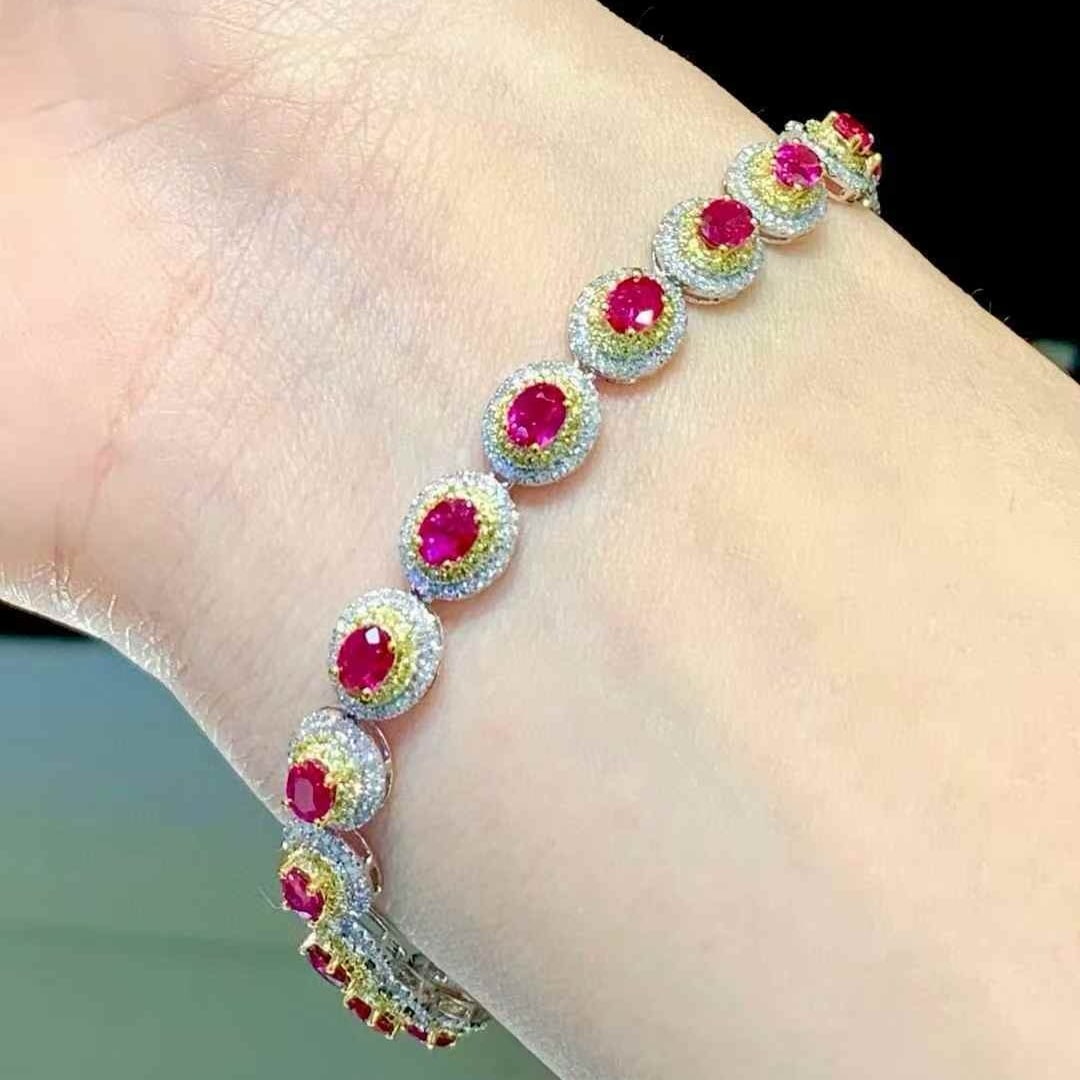 14k Gold 4.35 Ct Natural Ruby & Diamond Bracelet - 6