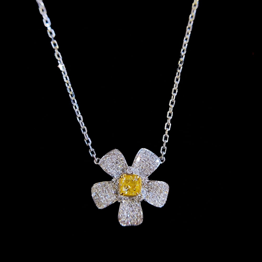 14k Gold 0.35 Ctw Natural Yellow Diamond & Diamond Necklace: Ref:231101156 // gold content:14k gold // main gemstone:yellow diamond // shape:cushion // carat weight:0. 16ct // color:yellow // treatment:natural // // adjacent gemstone 2 : diamond // shape:round