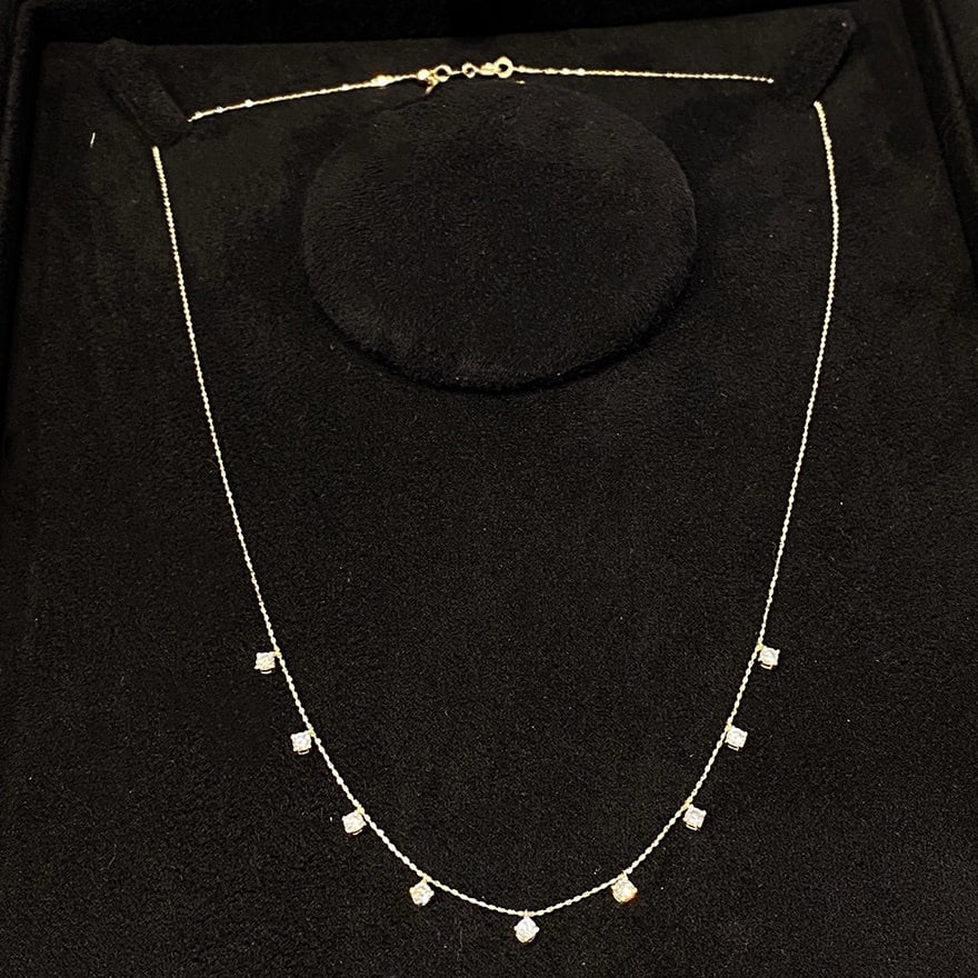 14k Gold 0.75 Ct Natural H Diamond Necklace: Ref:231101164 // gold content:14k gold // main gemstone:diamond // shape:round // carat weight:0. 75ct // clarity grade:vs-si // color:h // treatment:natural // cut grade:g // Condition: New Low