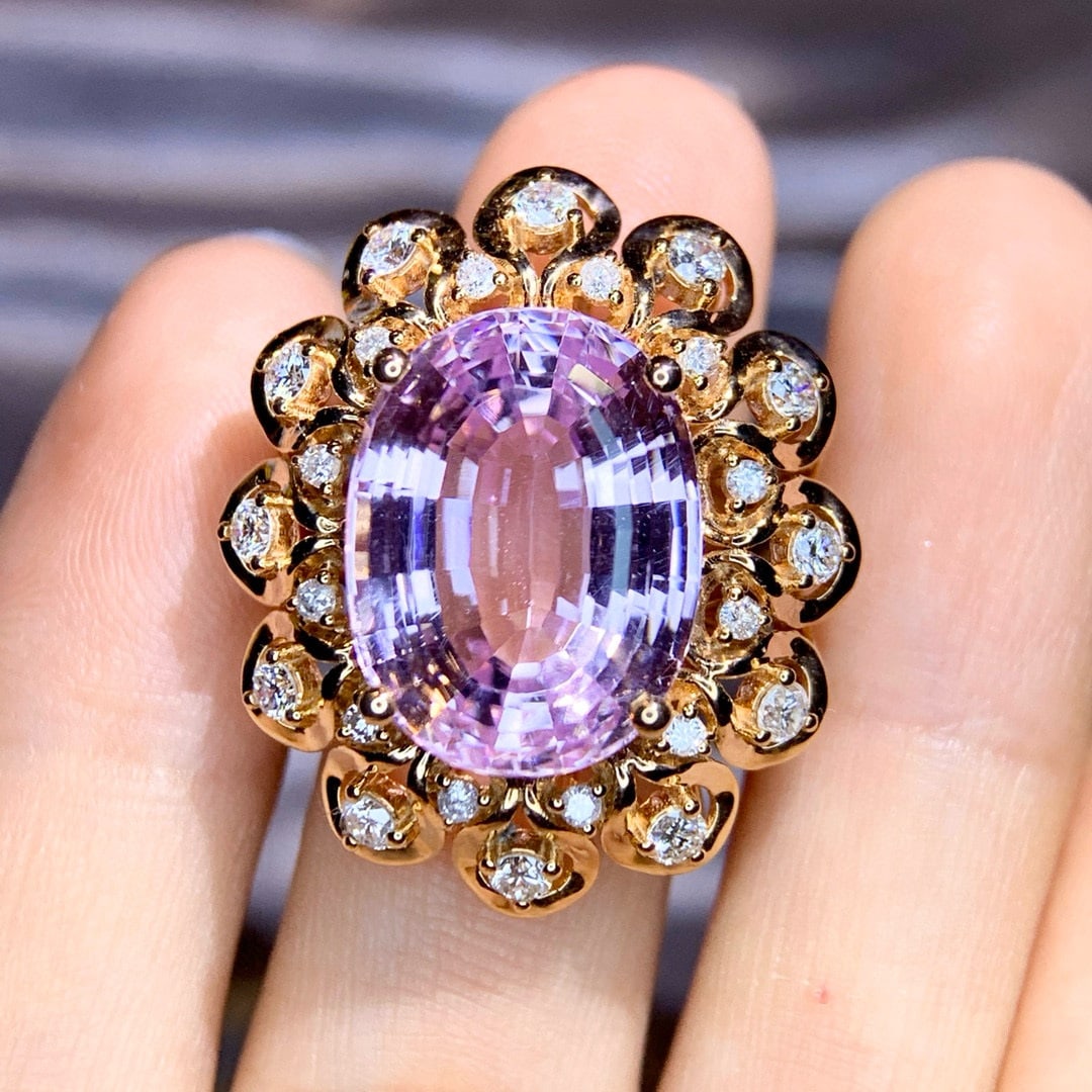 14k Gold 15.67 Ctw Natural Kunzite & Diamond Ring - 3