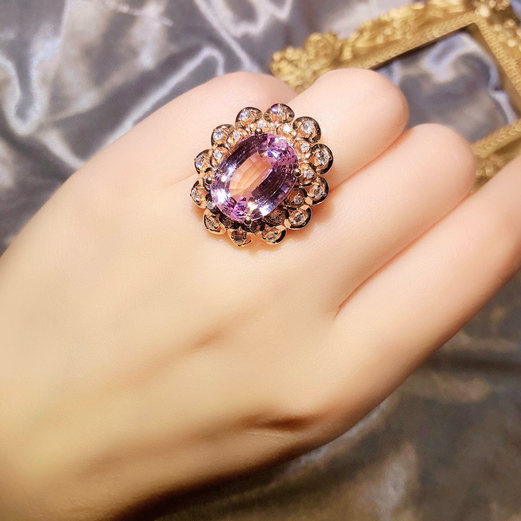 14k Gold 15.67 Ctw Natural Kunzite & Diamond Ring - 6