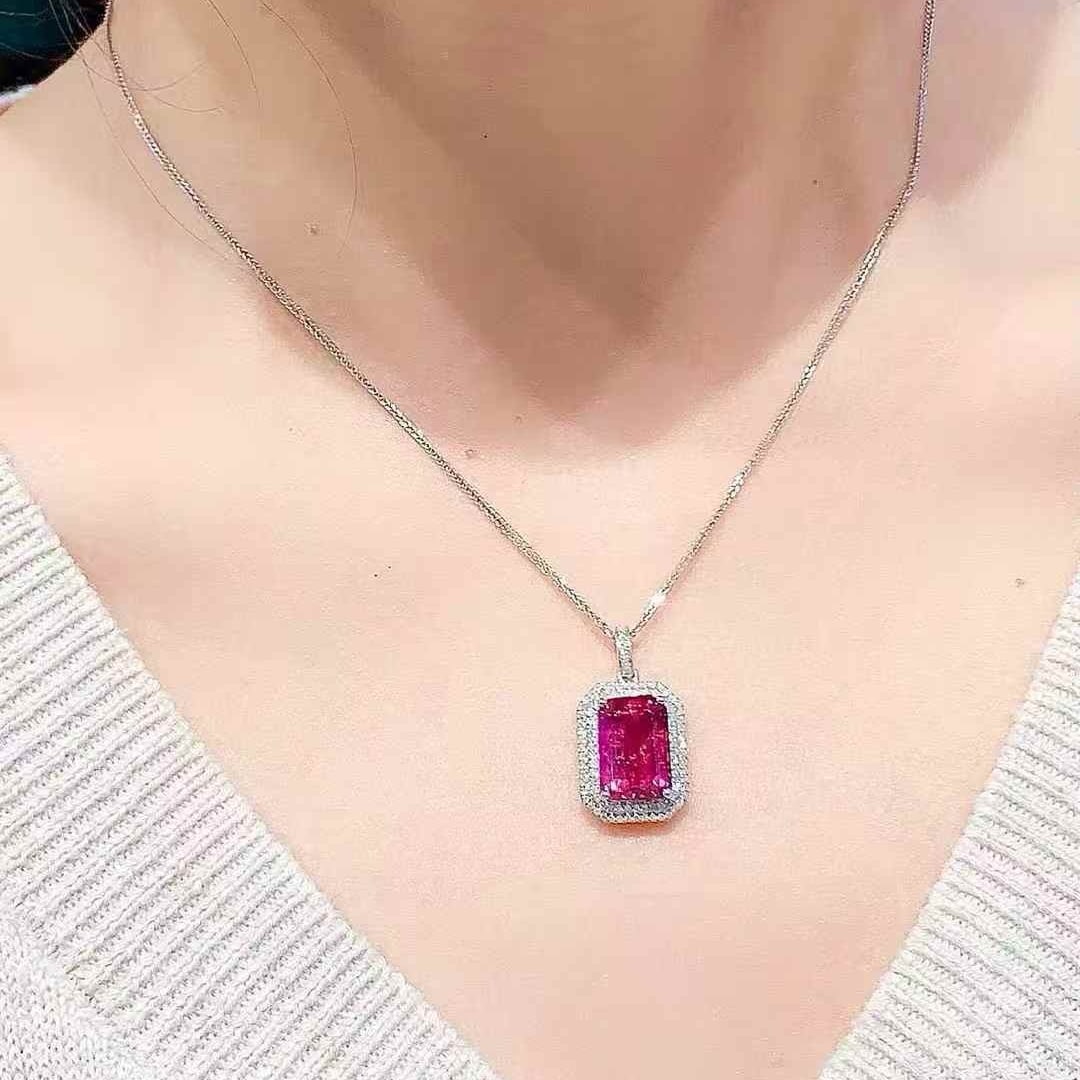 14k Gold 4.1 Ct Natural Ruby & Diamond Pendant( Without Chain ) - 2