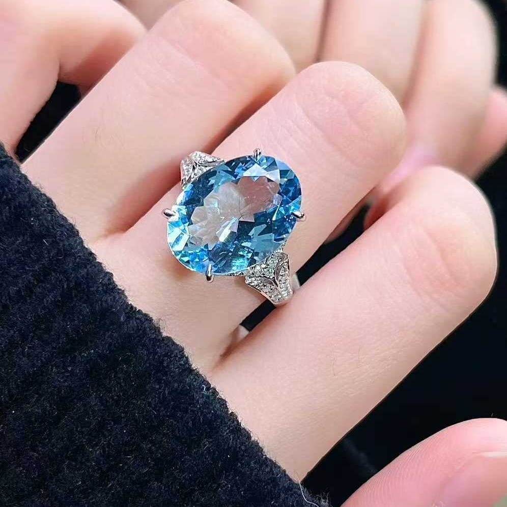 14k Gold 6.99 Ctw Natural Aquamarine & Diamond Ring - 3