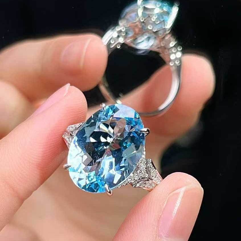 14k Gold 6.99 Ctw Natural Aquamarine & Diamond Ring - 5