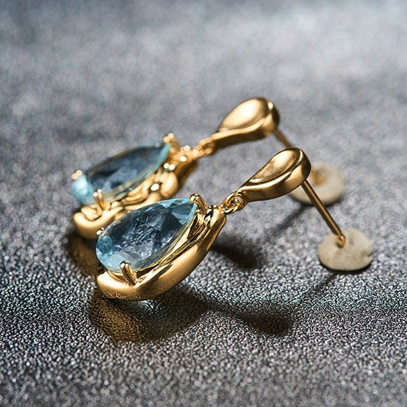 14k Gold 3.42 Ct Natural Aquamarine Earrings - 6