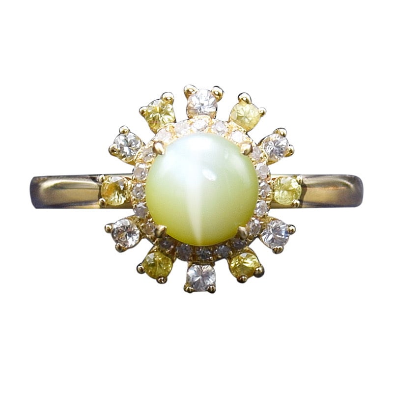 14k Gold 1.87 Ctw Natural Cat's?Eye Chrysoberyl & Diamond & Sapphire Ring - 2