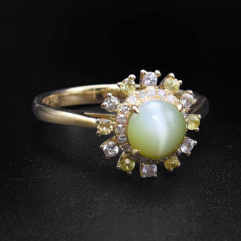 14k Gold 1.87 Ctw Natural Cat's?Eye Chrysoberyl & Diamond & Sapphire Ring - 4