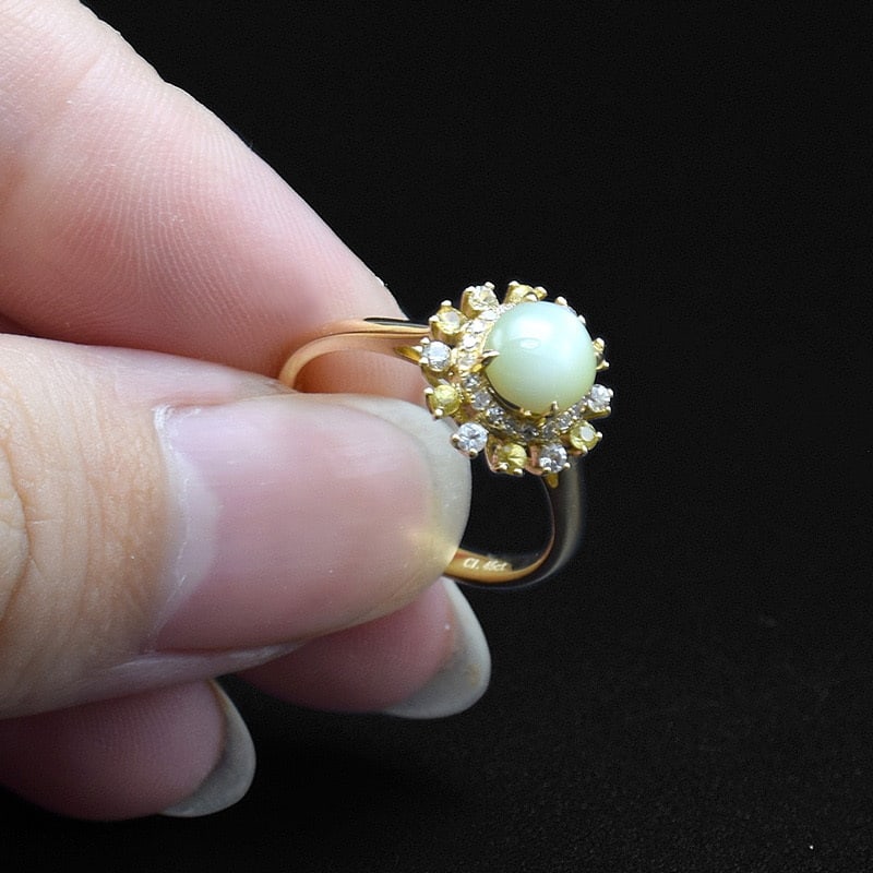 14k Gold 1.87 Ctw Natural Cat's?Eye Chrysoberyl & Diamond & Sapphire Ring - 5