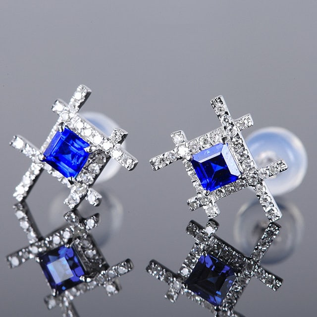 14k Gold 0.67 Ctw Natural Sapphire & Diamond Earrings - 2
